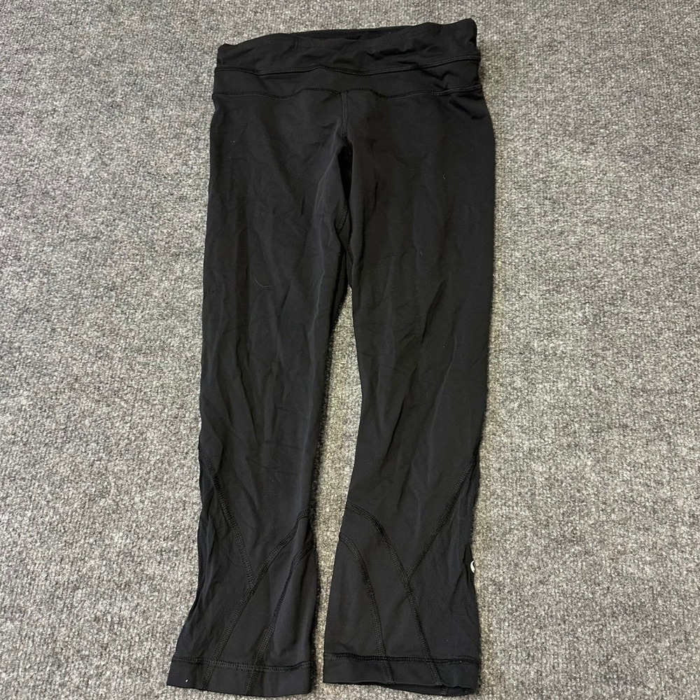 Lululemon Leggings Womens Size 6 Black Cropped Mesh Athletic Yoga Pants Pocket